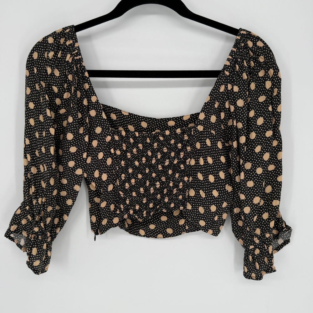 WHIMSY + ROW EDEN CROP TOP BLACK / BEIGE MEDIUM SMOCKED - Picture 8 of 9